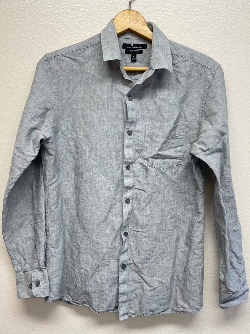 Marc Anthony Men’s Small Slim Fit Linen Cotton Grey Gray Button Up Shirt Pocket